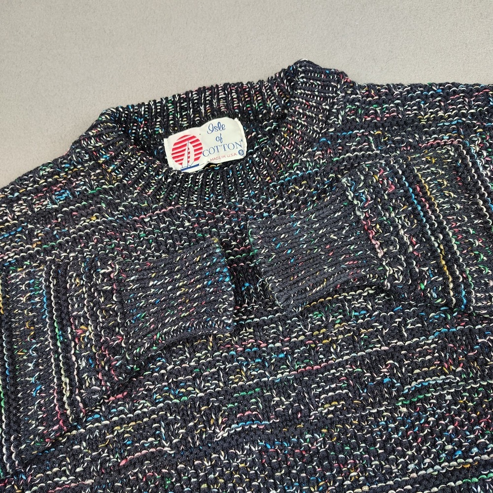 Vintage Isle Of Cotton Crewneck Sweater Women Small Black Confetti Knit Relaxed